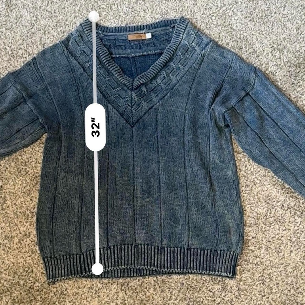 Ruff Hewn Blue V-Neck Sweater Cable Knit View 4